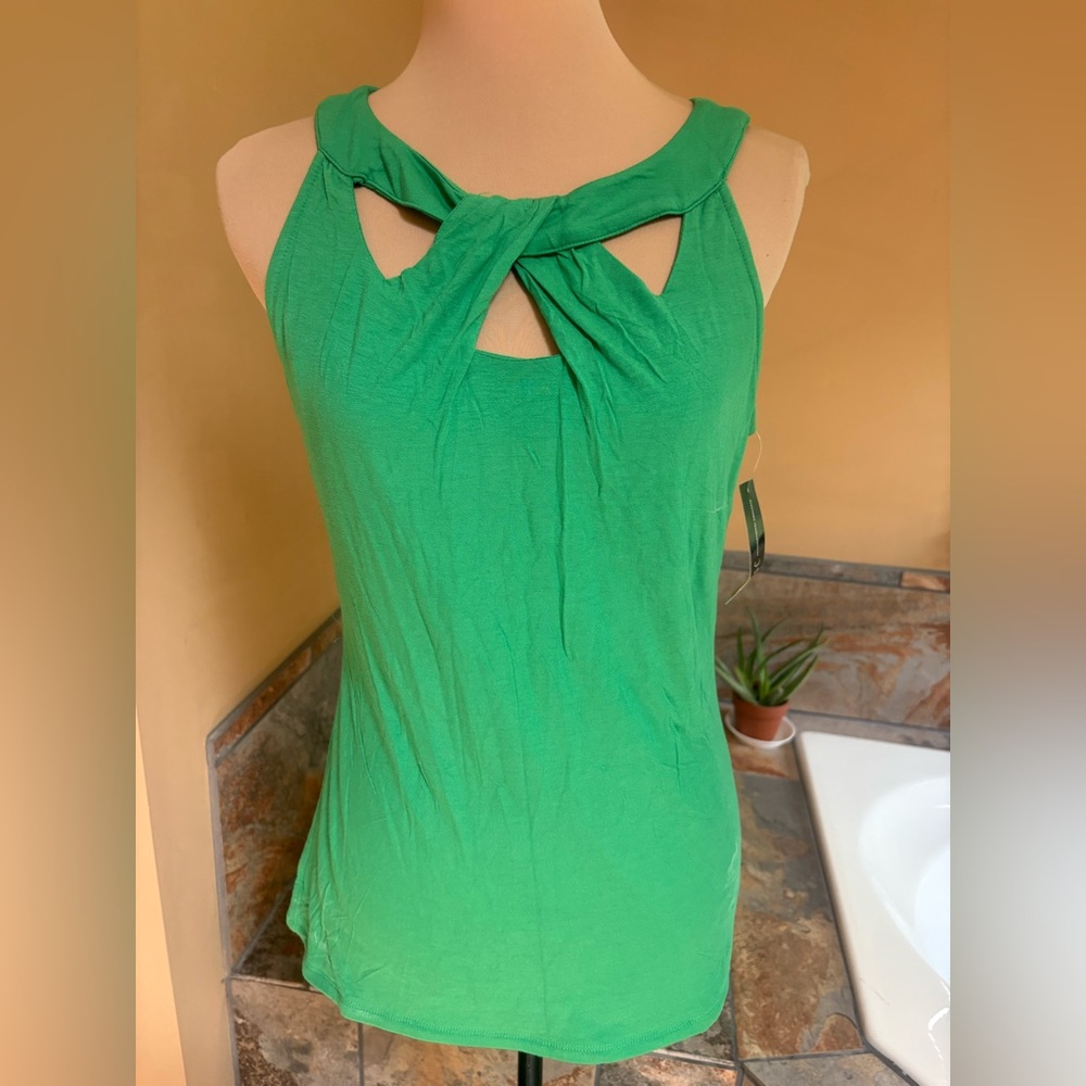 INC International Concepts Core Tank Women's Sz L Detailed Grass Green NWT